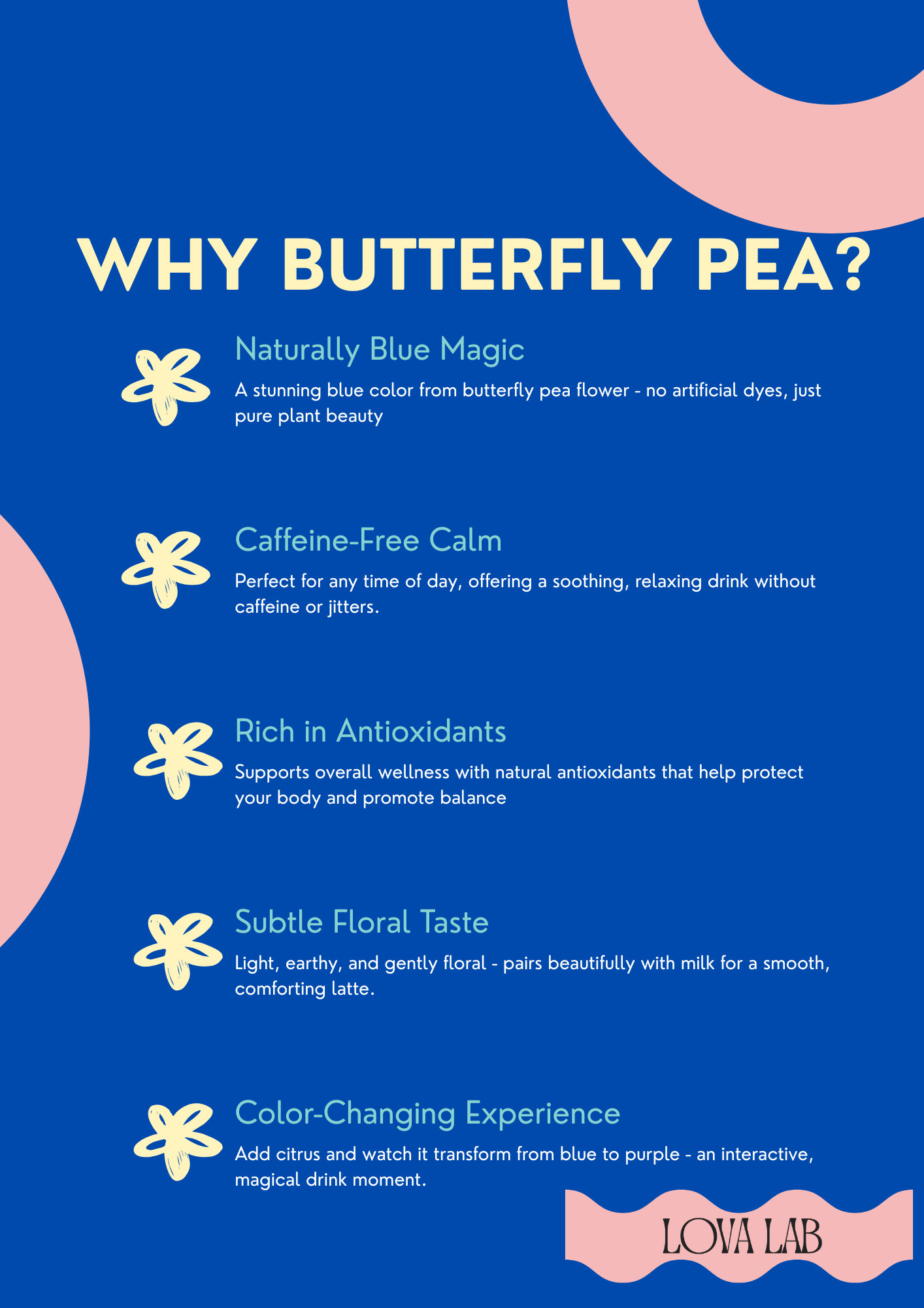 LOVA BLUE - Butterfly Pea Latte Powder - Blue Matcha, Caffeine-Free