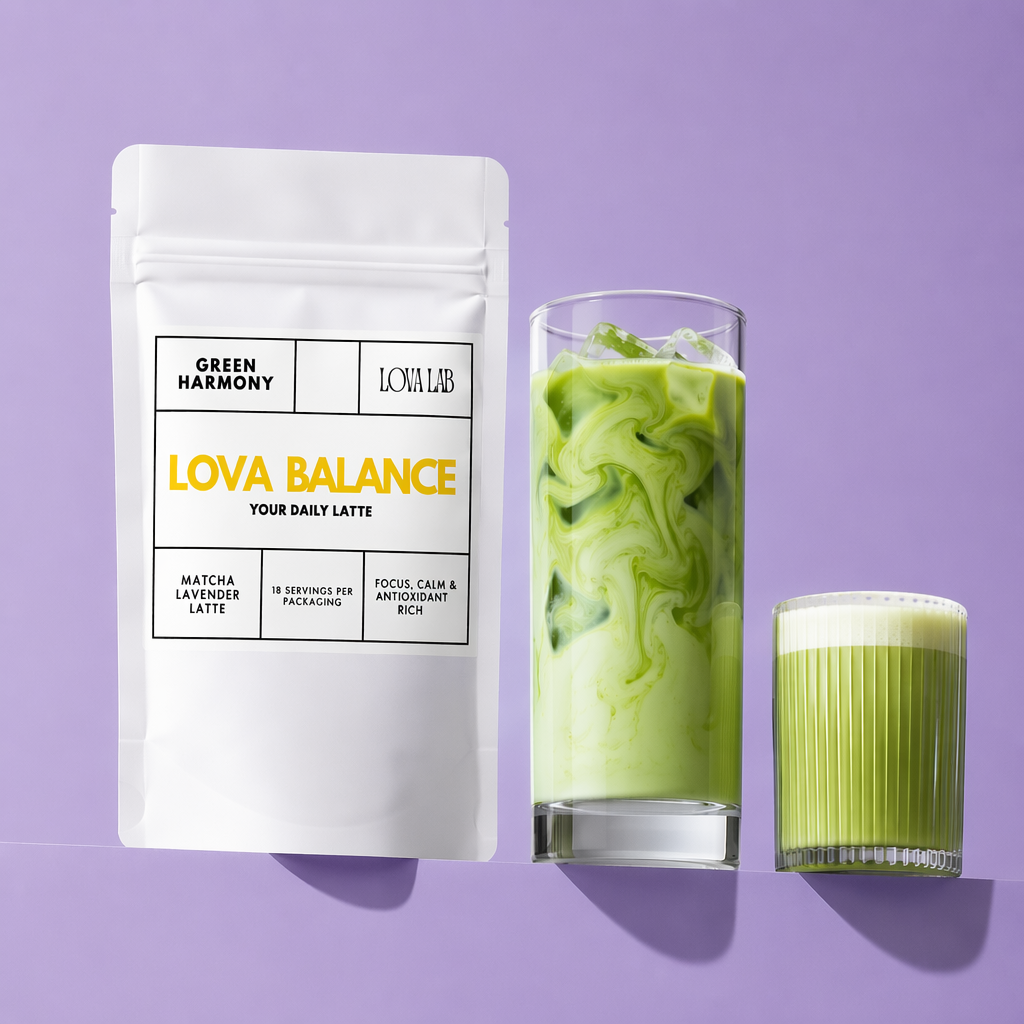LOVA BALANCE - Lavender Matcha Latte Powder | Calming Floral Green Tea Mix (Vegan)