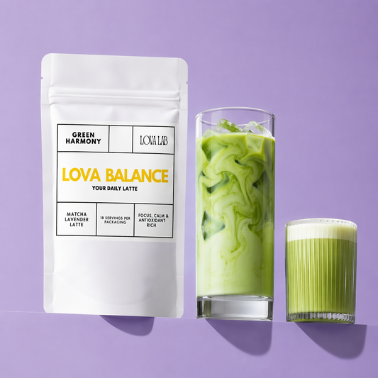 LOVA BALANCE - Lavender Matcha Latte Powder | Calming Floral Green Tea Mix (Vegan)