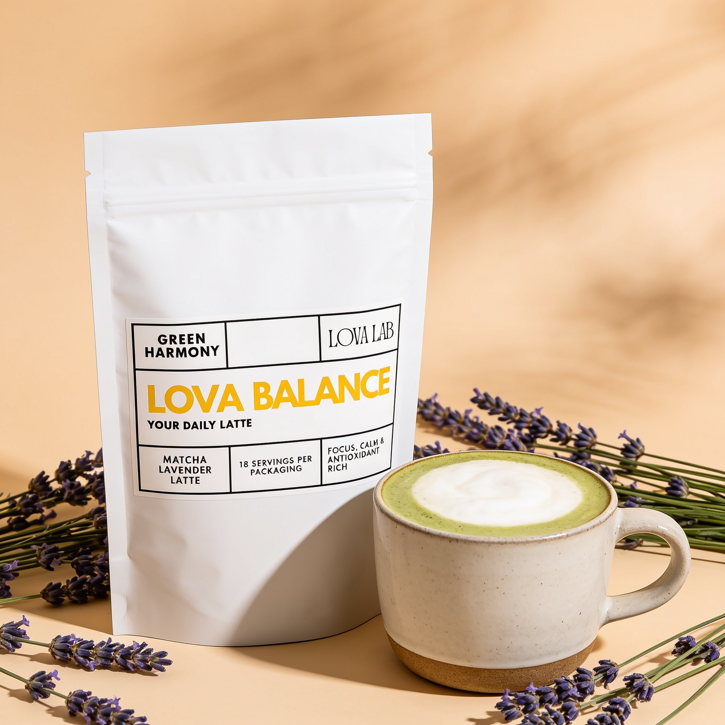 LOVA BALANCE - Lavender Matcha Latte Powder | Calming Floral Green Tea Mix (Vegan)