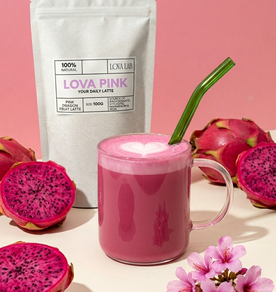 LOVA PINK – Premium Dragonfruit Latte Powder | Pink Pitaya Superfood Mix (Vegan)